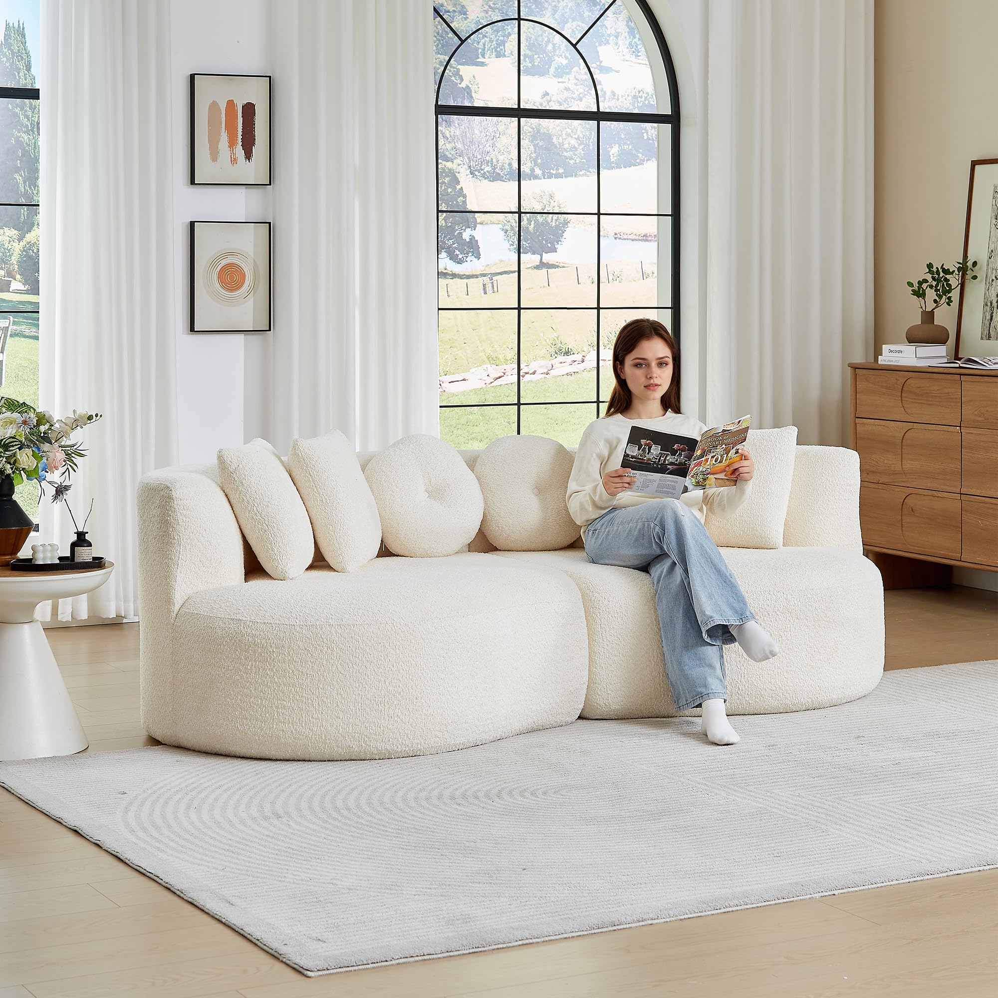 Sofa 2-osobowa szenilowa, wzór nerkowca, modułowa, zakrzywiona
