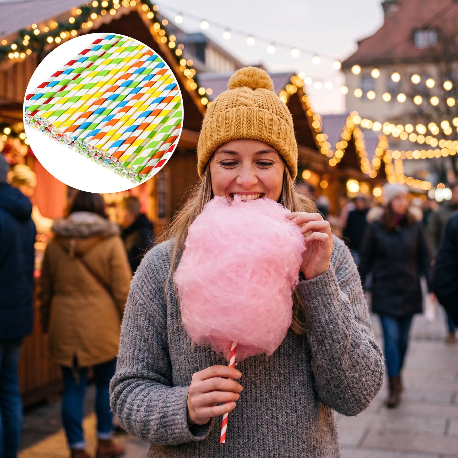 300 palitos de algodón de azúcar, conos de papel de 13.78 pulgadas para hacer azúcar, palos de rayas arcoíris a granel para cumpleaños, bodas, fiestas y vacaciones, seguros de grado alimenticio