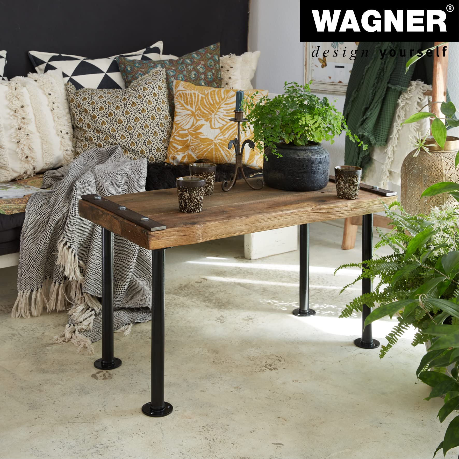 Wagner Industrial Pipe Furniture Leg/Table Leg/Furniture Foot Diameter 30 x 400 mm Includes Two Mounting Plates Diameter 75 mm Powder-Coated Steel Black 12504001 - Image 4