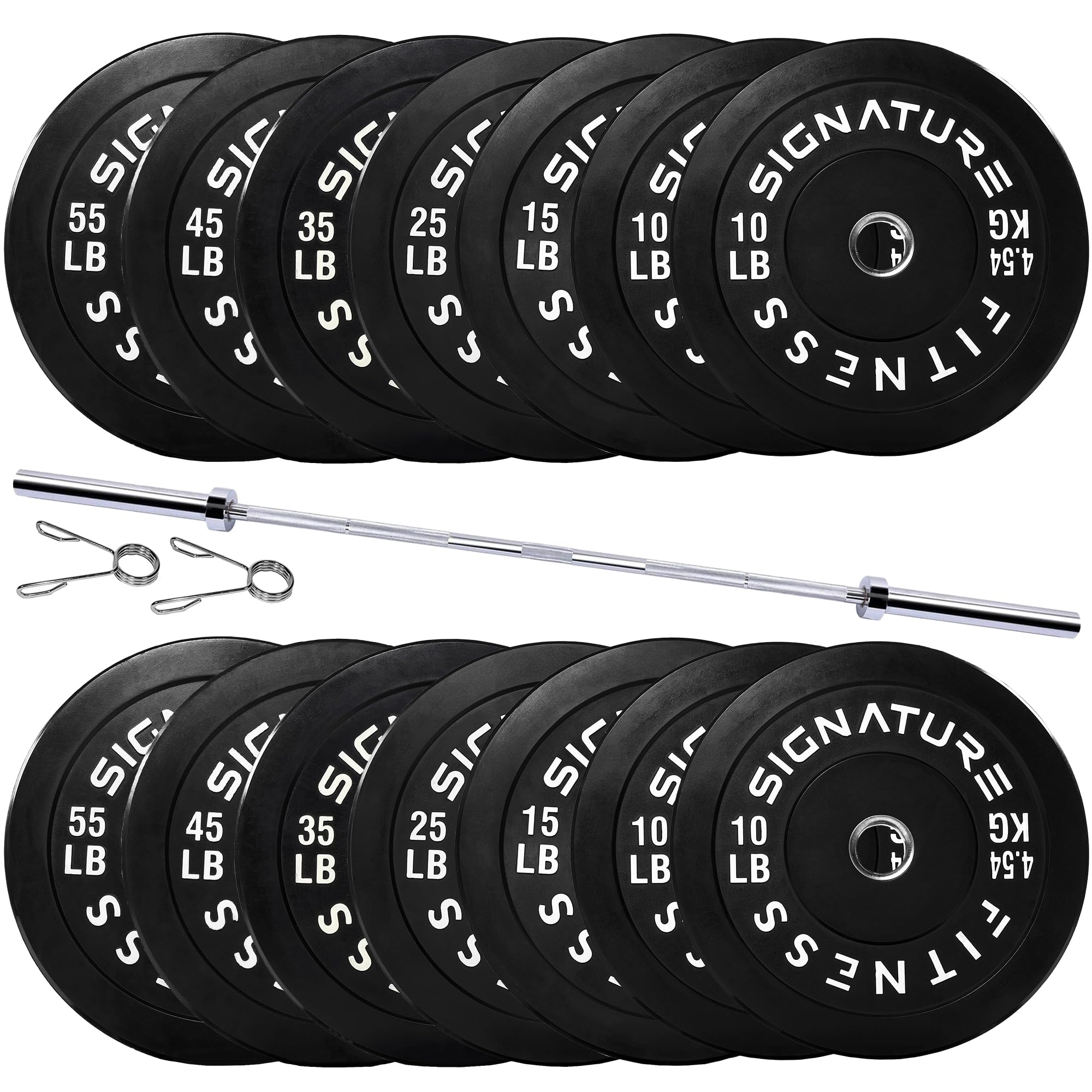 Fitvids 2-Inch Olympic Bumper Weight Plates Including 390 LB Weight Plates &amp; 7FT Olympic Barbell Bar, Black