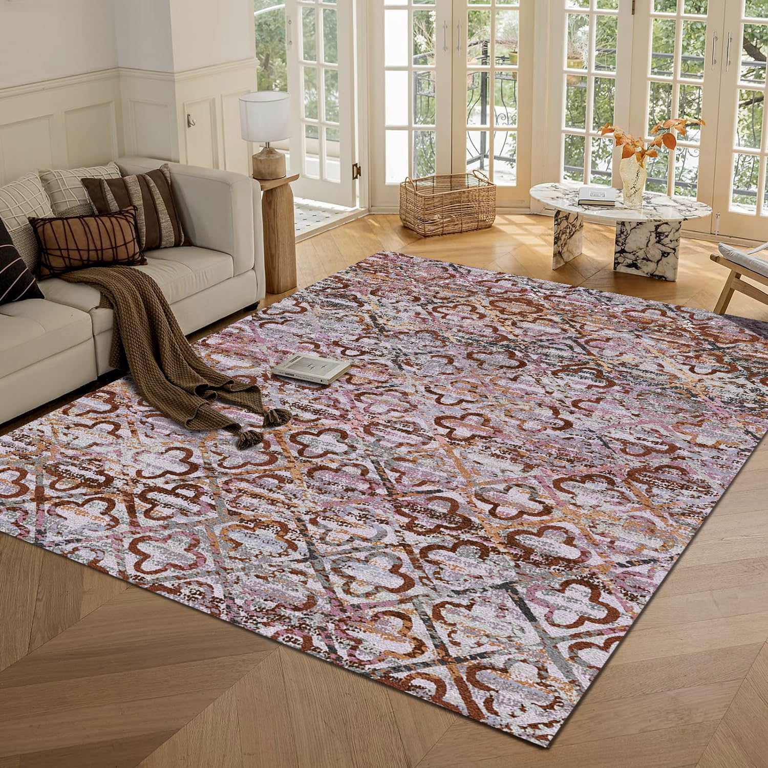 RUGSURE Washable Area Rugs, 4' x 6' - 1/6 Thick - Stain & Water Resistant Non-Slip - Perfect Resistant Rug for Living Room, Bedroom, Nursery, Pet &