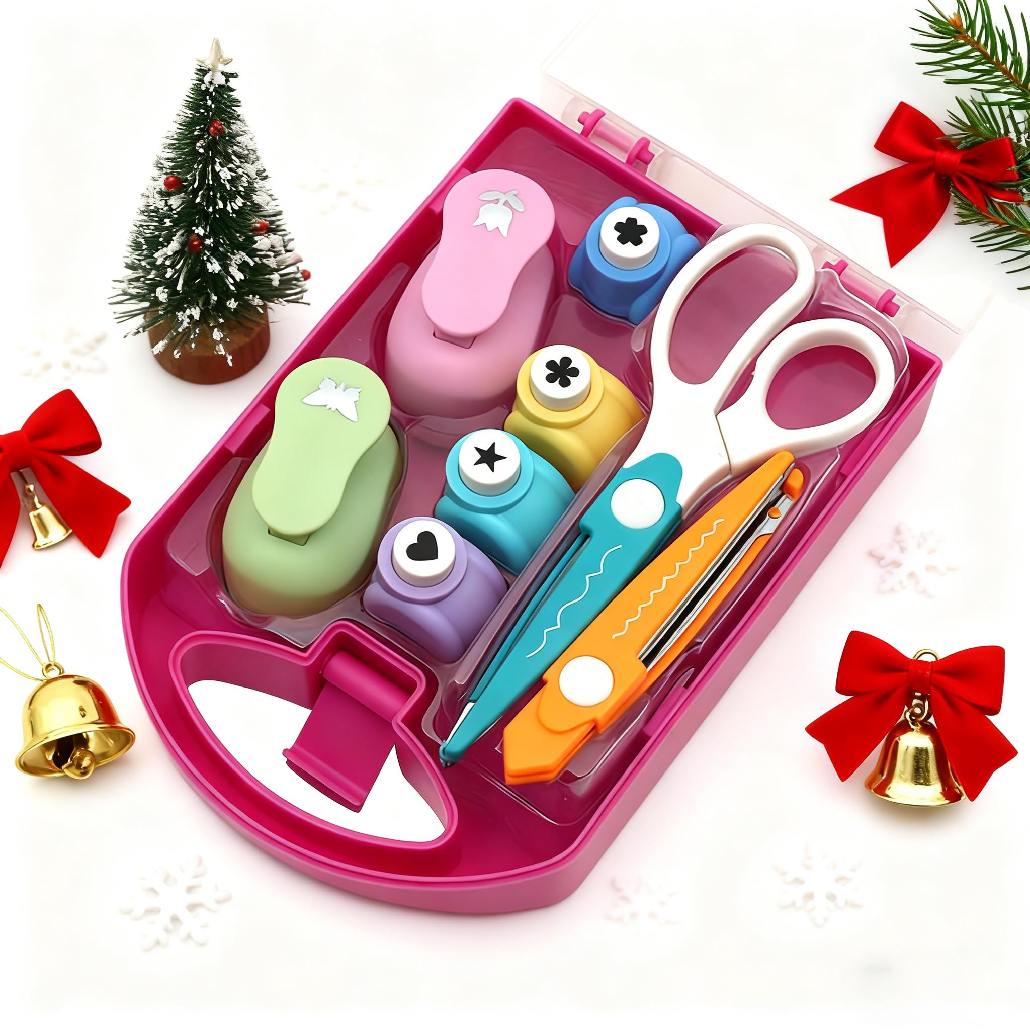Creative Kids DIY Puncher Craft Set, Craft Scissors and Hole Punch Set,Hole Punch for Kids,Flower P-unch DIY Projects,Printing Punching Machine for Christmas Holiday Paper Crafting Scrapbooking