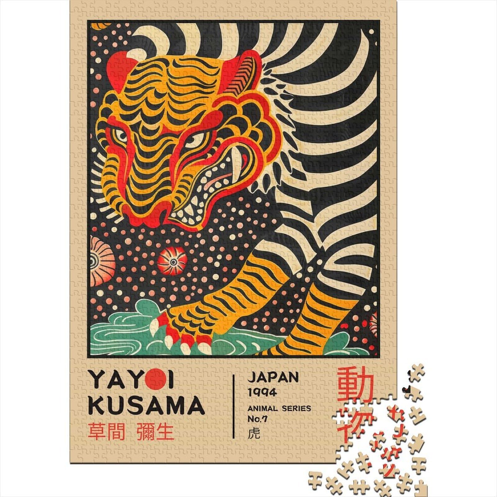 Yayoi Kusama Tiger Retro Exhibition Poster Puzzle 1000 Pieces, Animal Themed Jigsaw Puzzle, Gift for Adults And Teens, 52x38cm/1000pcs