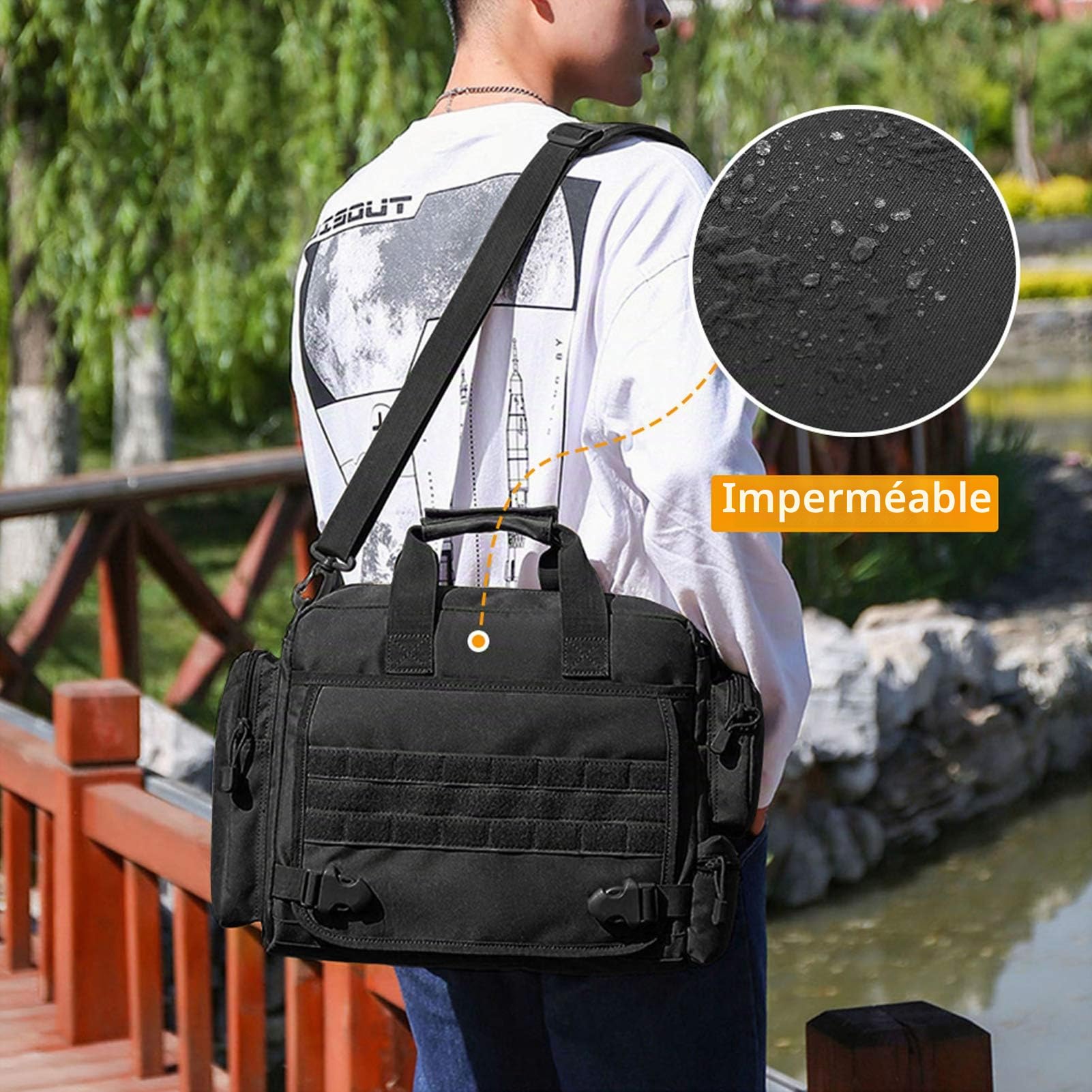 BAIGIO Sac ¨¤ Bandouli¨¨re Tactique Homme Sac ¨¤ Main Militaire Sacoche Porte-document Ordinateur Portable de 15,6 pouces pour Travail Voyage Sport, Noir, 43 x 12 x 29 cm, Noir, 43 x 12 x 29 cm,