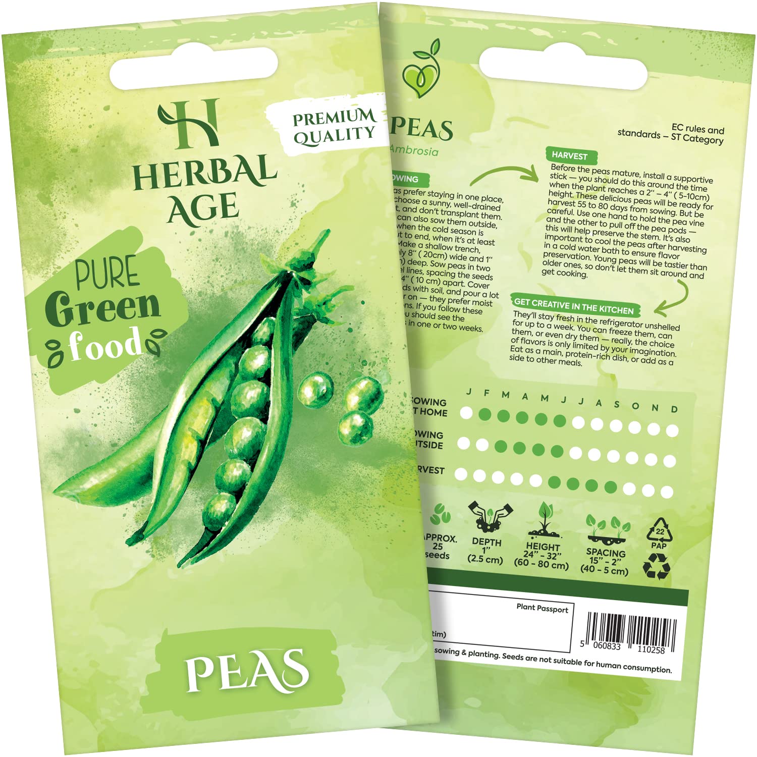 HERBAL AGE Grow Your Own Kits, Peas Vegetable Seeds for Planting UK, 25 Plants Heirloom Seed Box, Plant Seeds Indoor & Outdoor UK, Garden Gifts for Women, Man, Kids, Salad and Vegs Lovers