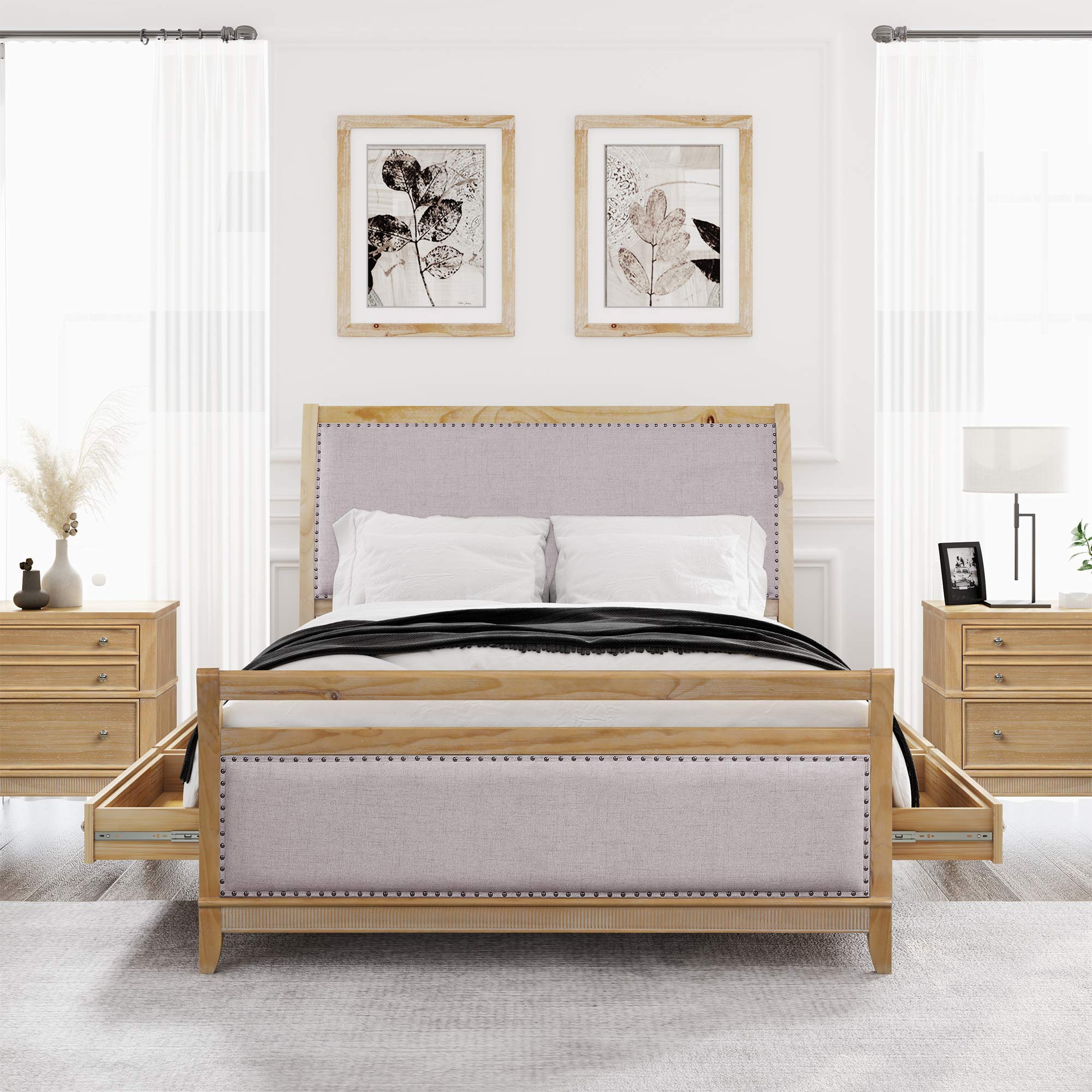 Buy Wood Hazel Upholstered Queen Bed with 4 Drawers Storage Platform