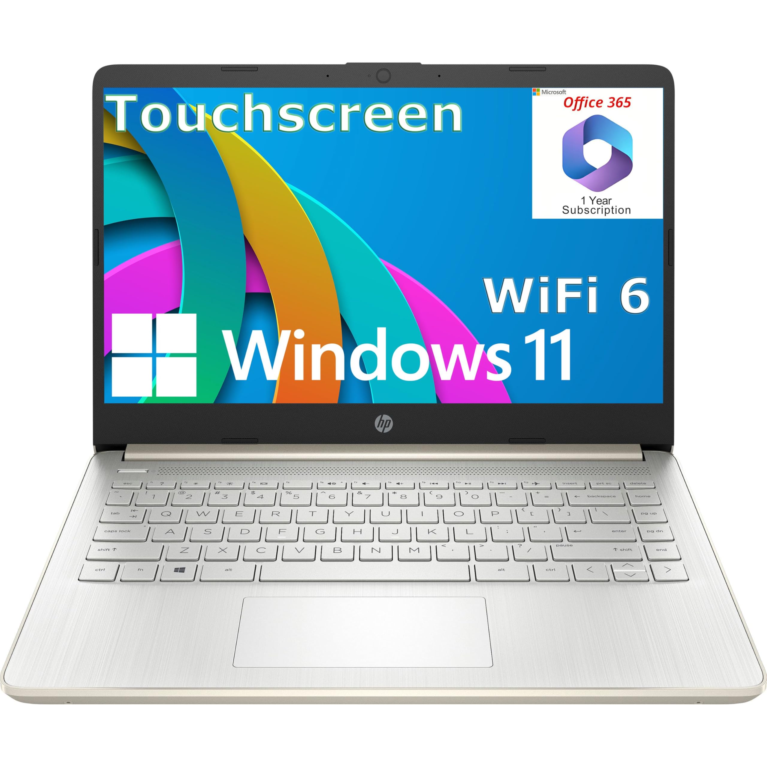 HP Touchscreen Laptop Computer for College Student Home Study, 1-Year Office 365, 4GB DDR4 RAM, 64GB eMMC, Intel Processor, 14 inch, WiFi 6, BT, Webcam, Type-C, HDMI, Pale Gold, Windows 11 S (Renewed)
