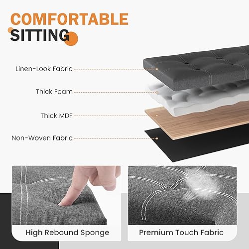 Miniatura 4 de Youdesure Otomana plegable con espacio de almacenamiento de 80 litros, de 30 pulgadas, que soporta hasta 350 libras con reposapiés acolchado, para