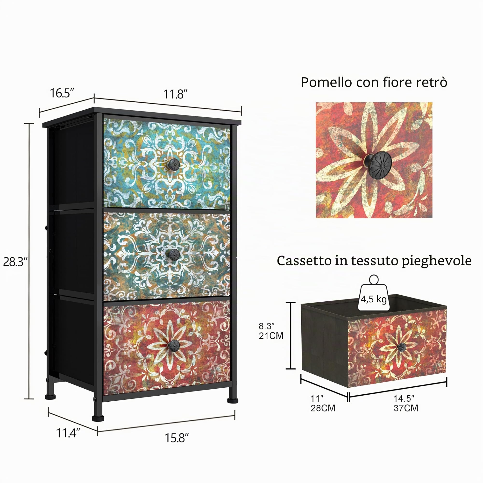 Cassettiera con 3 cassetti in tessuto sottile armadio comodico Boemia toletta armadio portaoggetti per camera da letto armadio industriale per soggiorno camera da letto cameretta corridoio