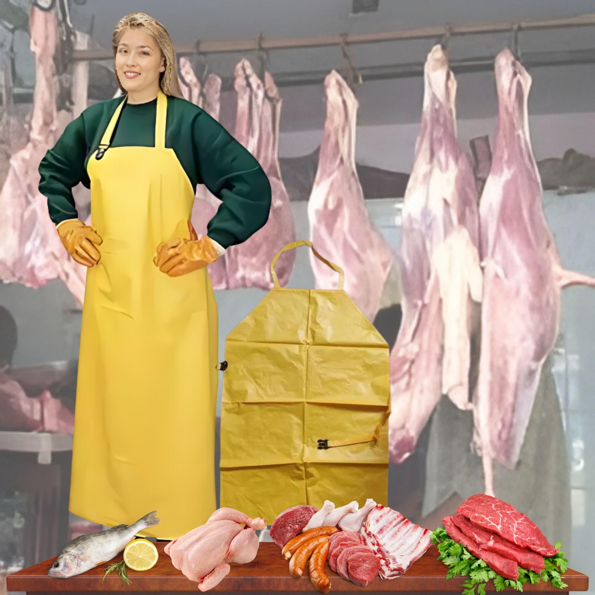 PVC Butchers Apron| Apron for Butcher| Butcher Apron| Butchering Apron |Butcher Smock | Free Size Unisex - Pack of 1 Set (PVC Apron Only)-image-20