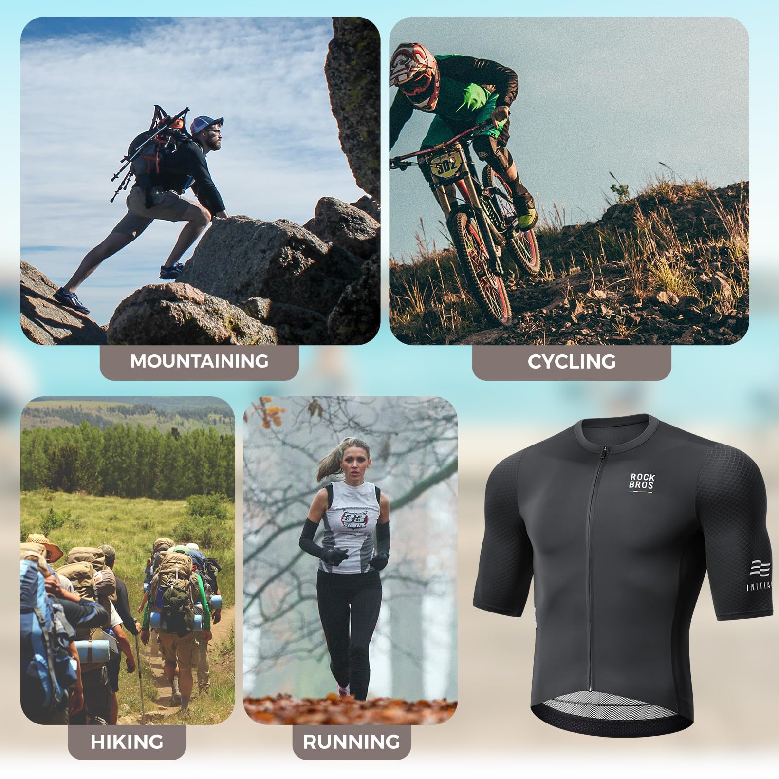 ROCKBROS Road to Sky Herren Radtrikot Kurzarm mit Taschen, Rennradtrikot | Atmungsaktiv Elastisch, Fahrradtrikot für MTB Rennrad Laufen Wandern