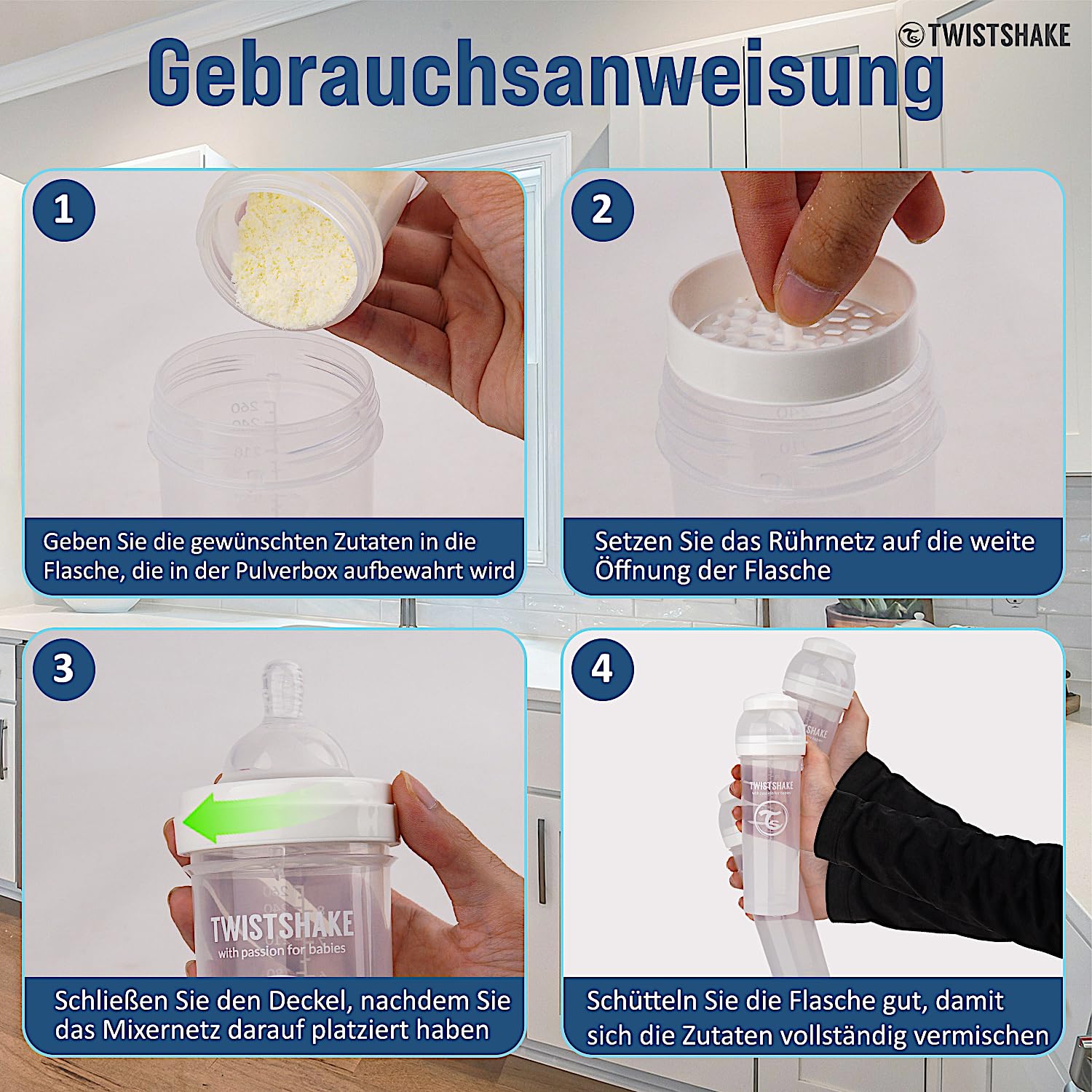 Biberons Anti-coliques Twistshake - 2x260ml Avec Récipient Poudre Et Mélangeur - Tétine Silicone