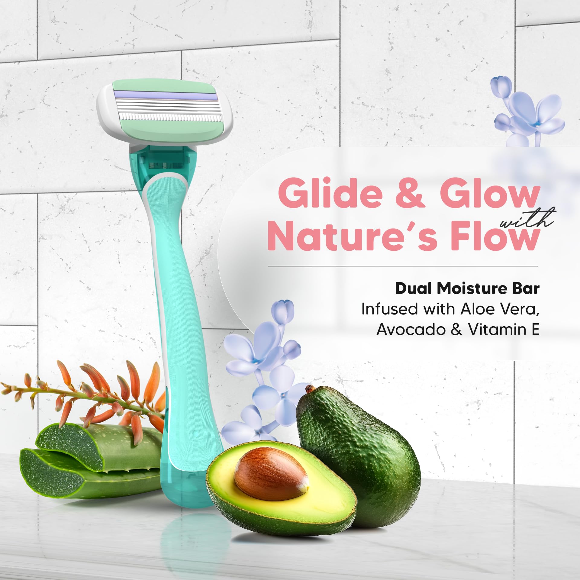 LetsShave Evior 3 Senstive Razor Blade Refills for Women (Pack of 4) | Dual Moisture Bar infused with Aloe vera | Bikini Area & Full Body Hair Removal Blades 2