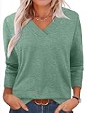 Long Sleeve Shirts for Women V Neck Fall Tops Basic Tunic Tops Loose Fit Dressy 2025