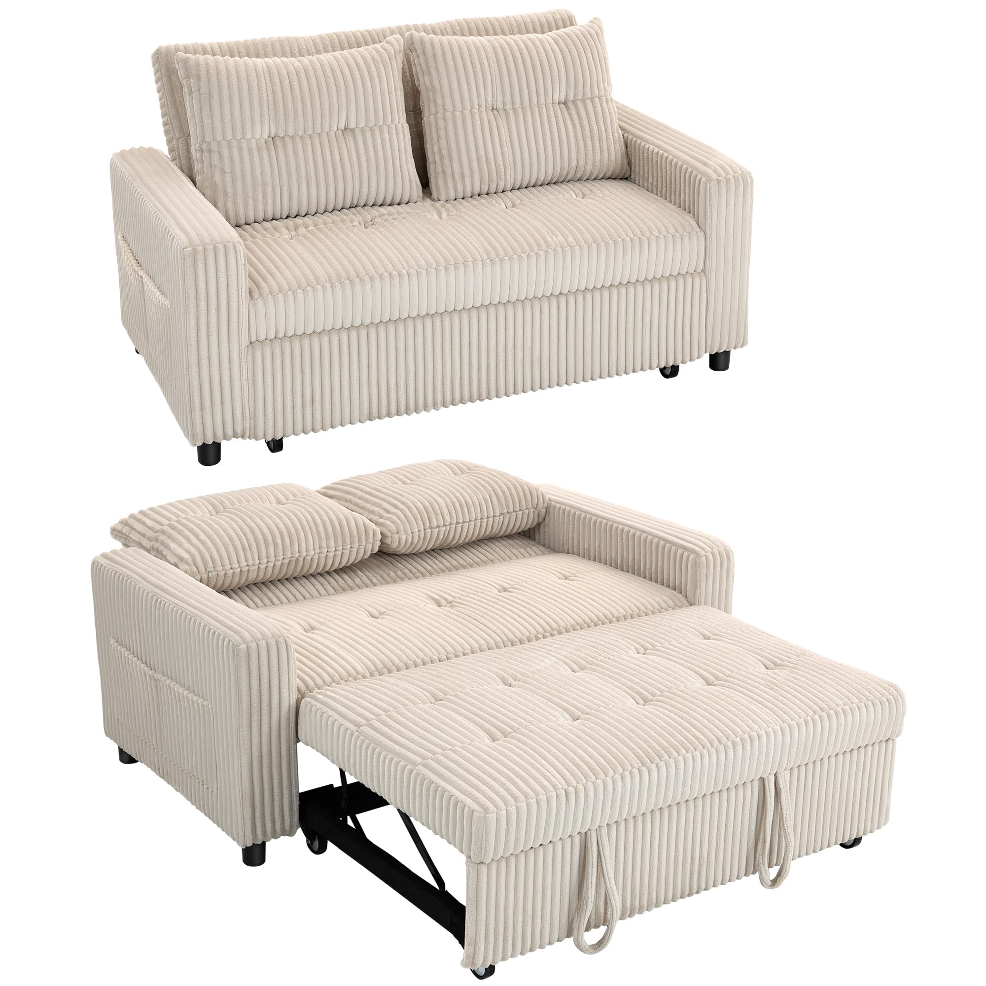 HOMCOM Schlafsofa 2-Sitzer Sofa 157 x 190 cm mit Schlaffunktion Cremeweiß