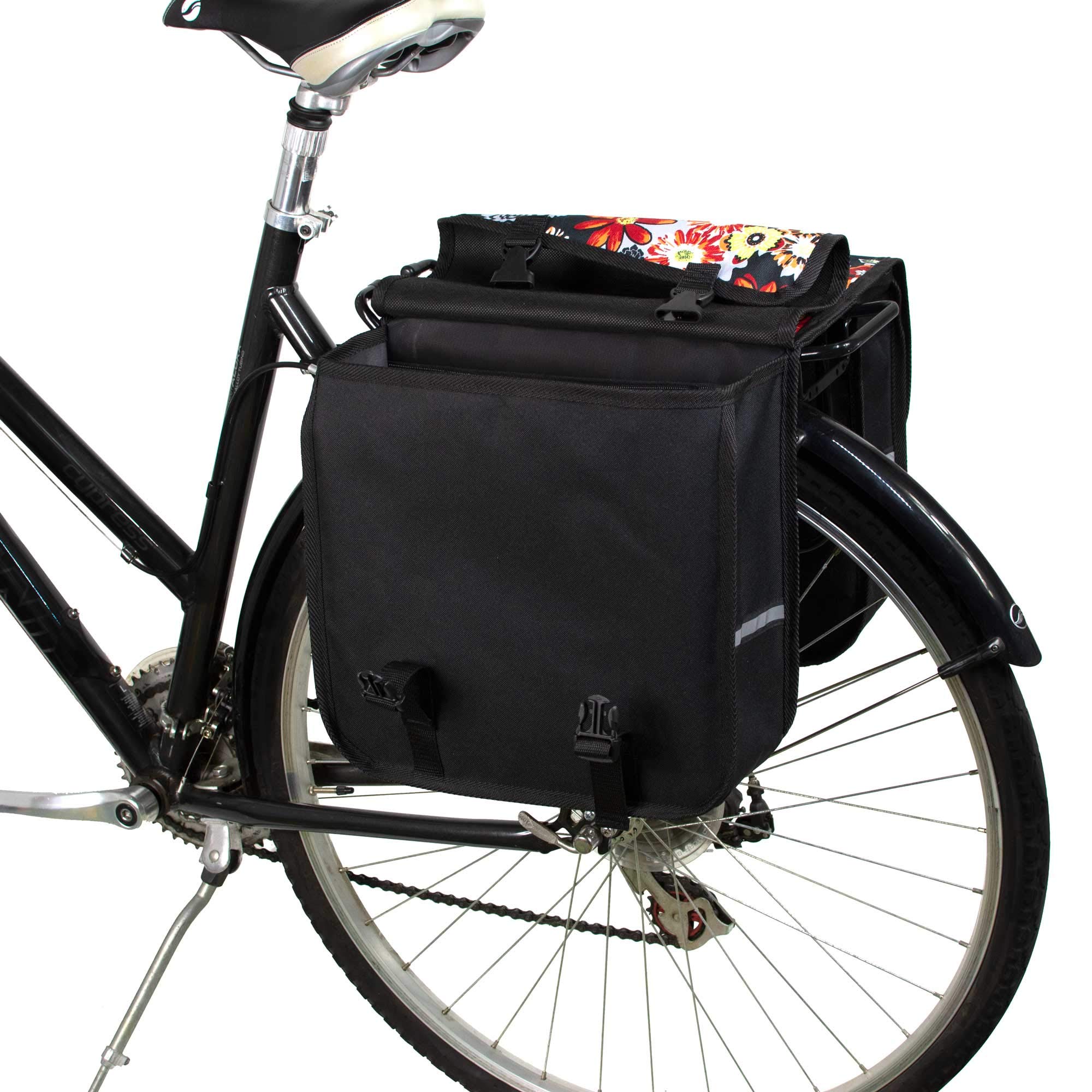 Classic CS - Alforjas Dobles para Bicicleta 26L (2x13L), Resistentes al Agua, Tapa Diagonal, Base Reforzada, Bandas Reflectantes (Prado Rojo)