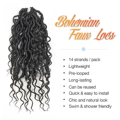 Miniatura 3 de ToyoTress Pelo de ganchillo de imitación boho  12 pulgadas, 8 paquetes de cabello bohemio negro natural con extremos rizados para mujeres negras,