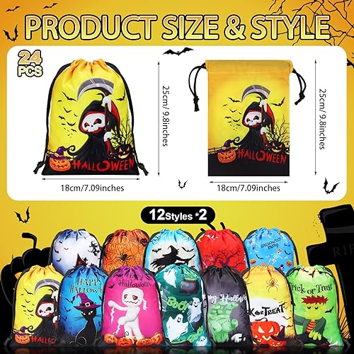Miniatura 2 de Honoson Bolsas de recuerdo de fiesta de Halloween, 24 bolsas de regalo con cordón, bolsas de poliéster de araña, bolsas temáticas de Halloween para