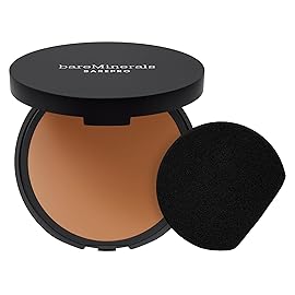 bareMinerals Barepro 24HR Skin-Perfecting Powder Foundation, Matte Pressed Powder Foundation Full Coverage with Plant-Based Squalene, Oil Control, Vegan - Deep 50 Warm
