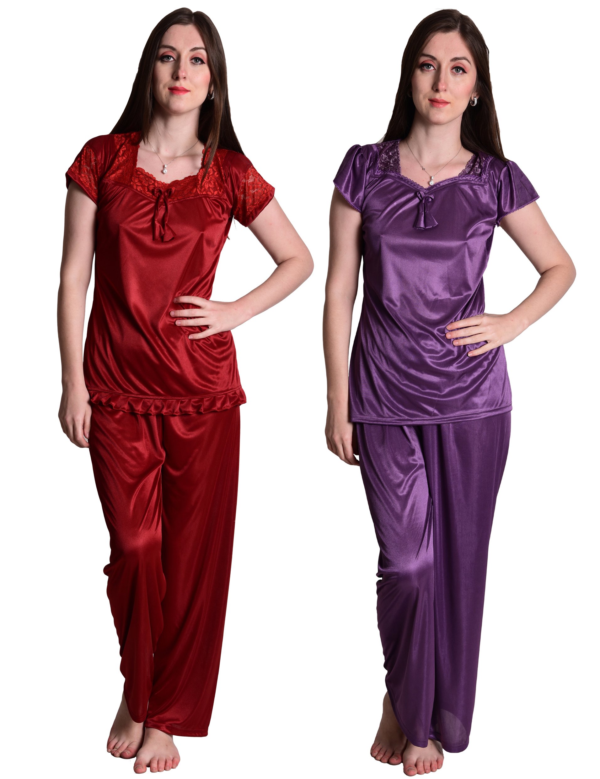 Women's Satin Combo Night Suit/Top Payjama Set-image-44