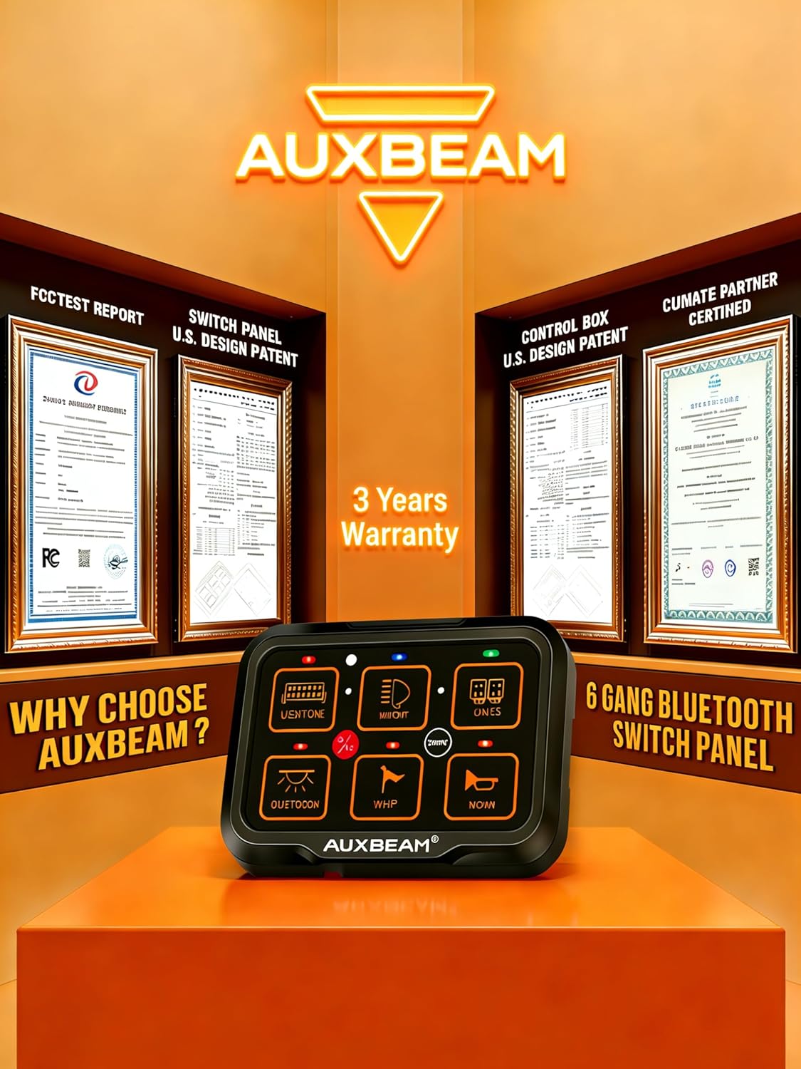 Auxbeam 6 Gang Switch Panel Bluetooth RGB AR-600 with Toggle Momentary Pulsed Modes Multifunctional Switch pod with Manual and Automatic Backlit Control Boat Switch Panel for Truck Car ATV Waterproof