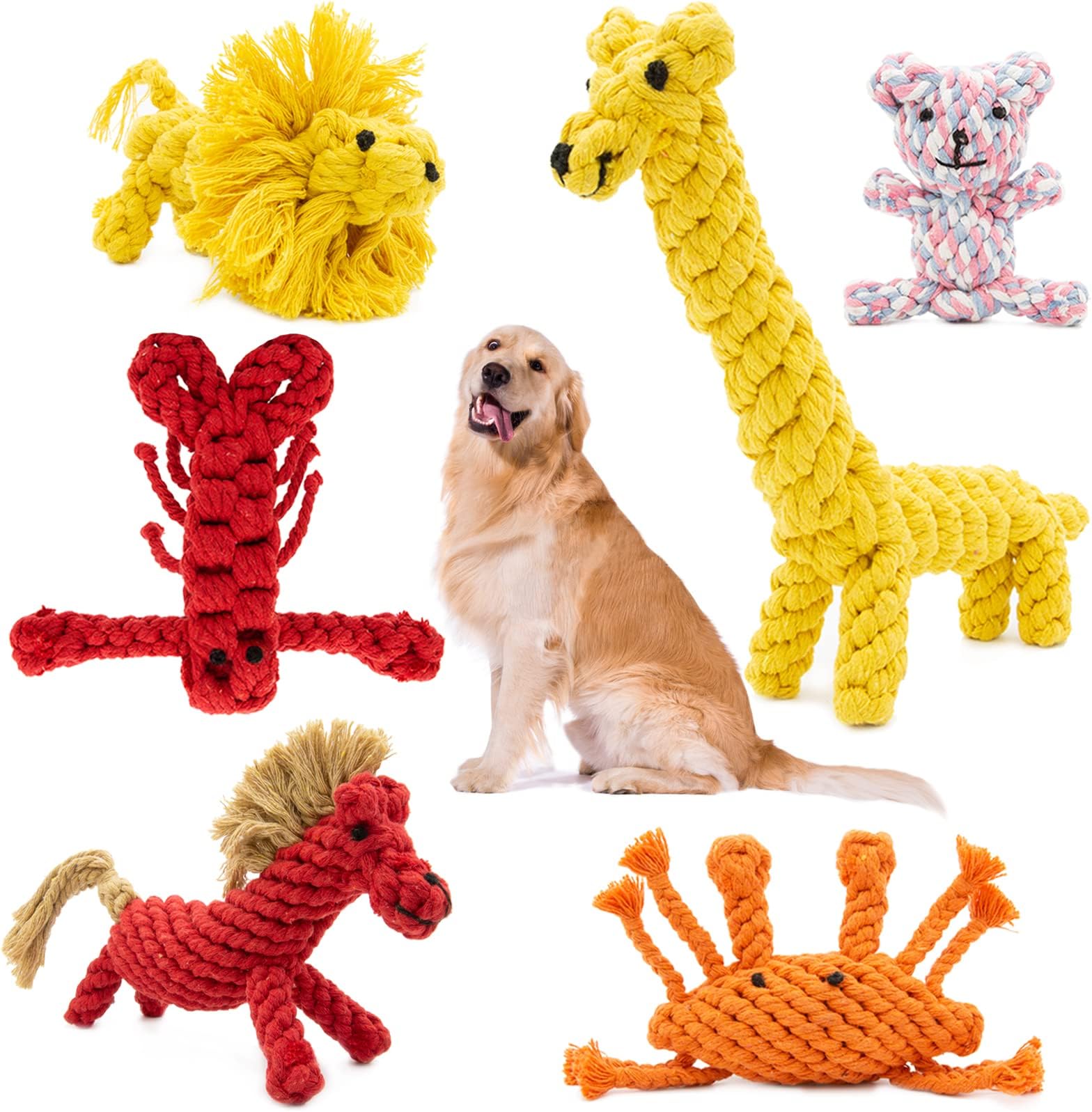 Dog Rope Toys for Aggressive Chewers 6 Pack – Tough Teething Chew Toys for Puppy – Interactive Dog Animal Rope Toys – Cute Heavy Duty Bundle Set for Small, Medium, Large Breed Dogs