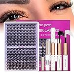 OCEAN PEARL 40D 50D Lash Clusters Lash Extension Kit 320 Pcs Thick Eyelashes Natural Lashes Clusters 10-16mm Eyelash Extensions Kit Individual Lashes with Bond and Seal Tweezers DIY Eyelash Extension