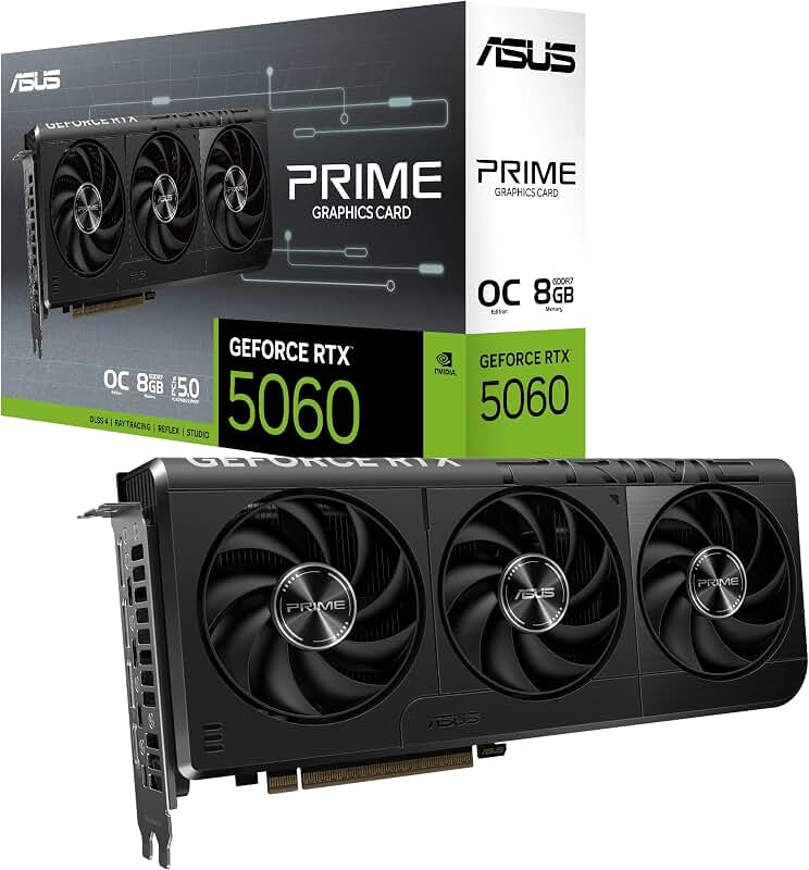 ASUS Prime GeForce RTX 5060 8GB GDDR7 OC Edition Carte Graphique Gaming | PCIe 5.0, HDMI/DP 2.1, 2.5-slot, Axial-tech Fans, Dual BIOS