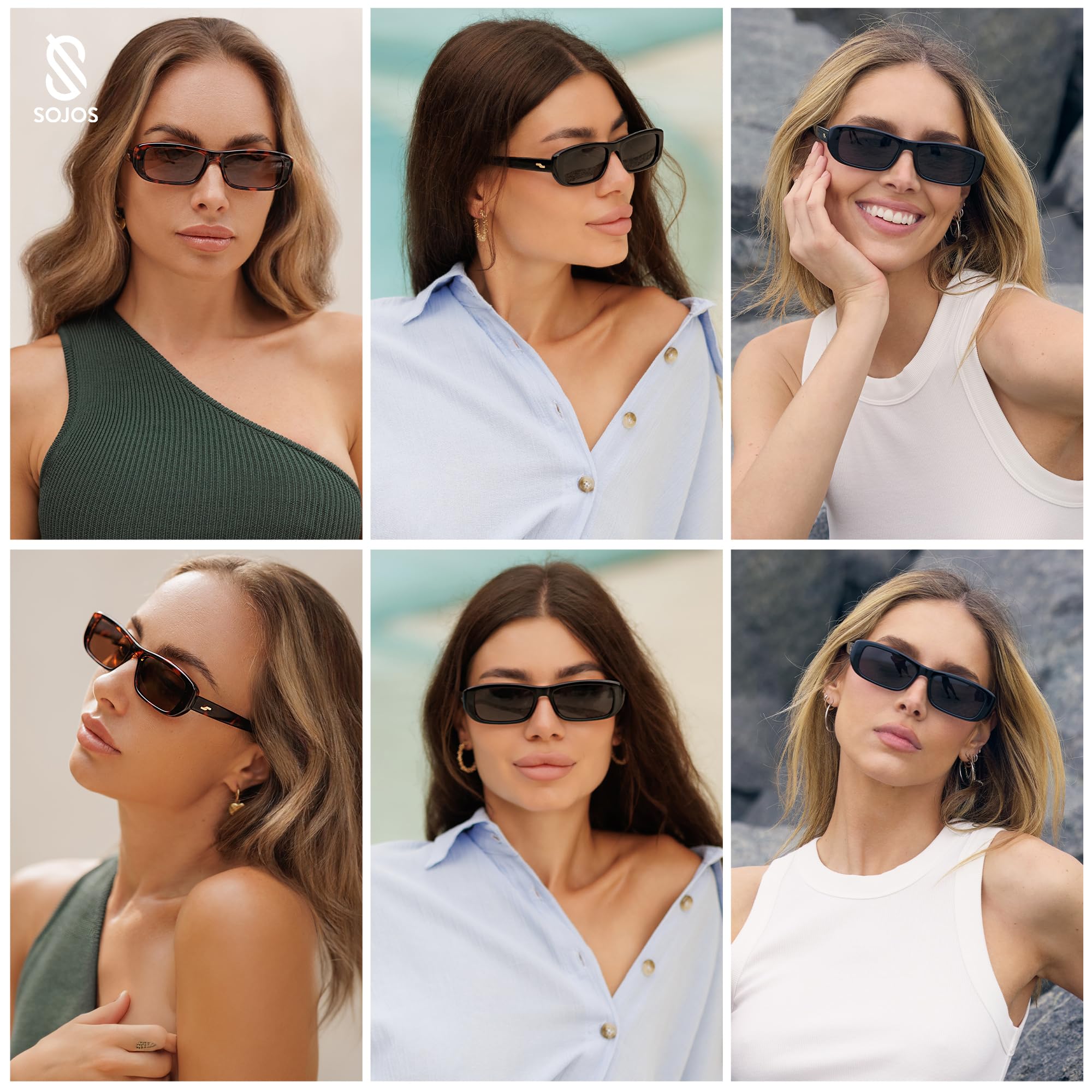 SOJOS Retro Rectangle Polarized Sunglasses Women Men Trendy Narrow Y2K Rectangular Frame Womens Mens Sun Glasses SJ2351, Black Frame/Grey Lens