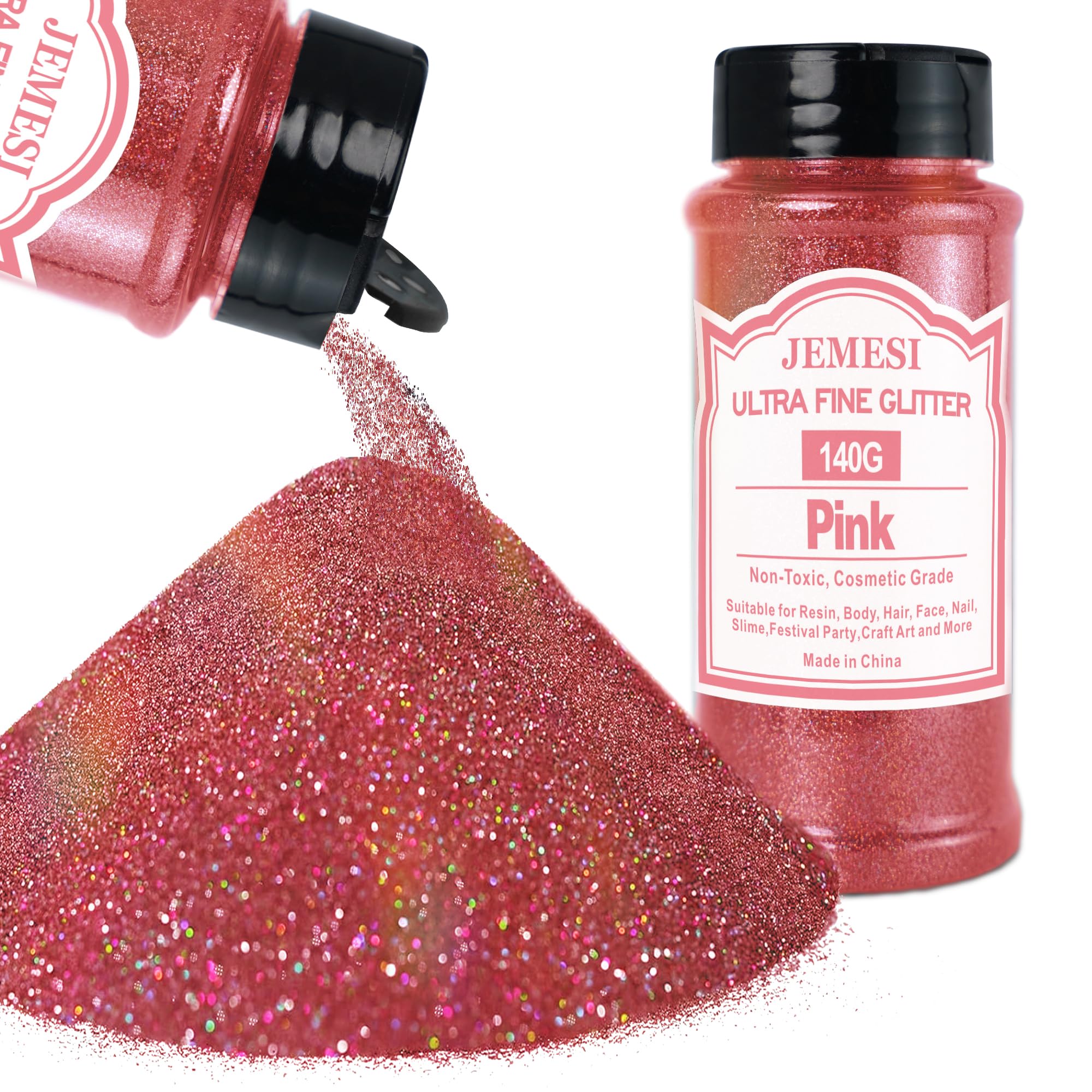 Glitter Olografici Ultrafini, Glitter Di Bellezza, Rosa140g, Adatti Per Capelli, Viso, Corpo, Unghie e Trucco Natalizio. Adatti Anche Per Resina Epossidica, Vetro e Lavori Artigianali.