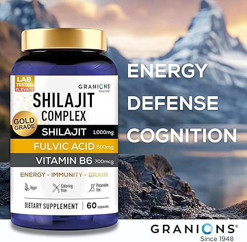 Miniatura 7 de Granions Pure Shilajit for Men Capsules - Fulvic Acid Supplement, 1,000mg Himalayan Shilajit with Vitamin B6 - Ultra Energy, Vitality & Brain
