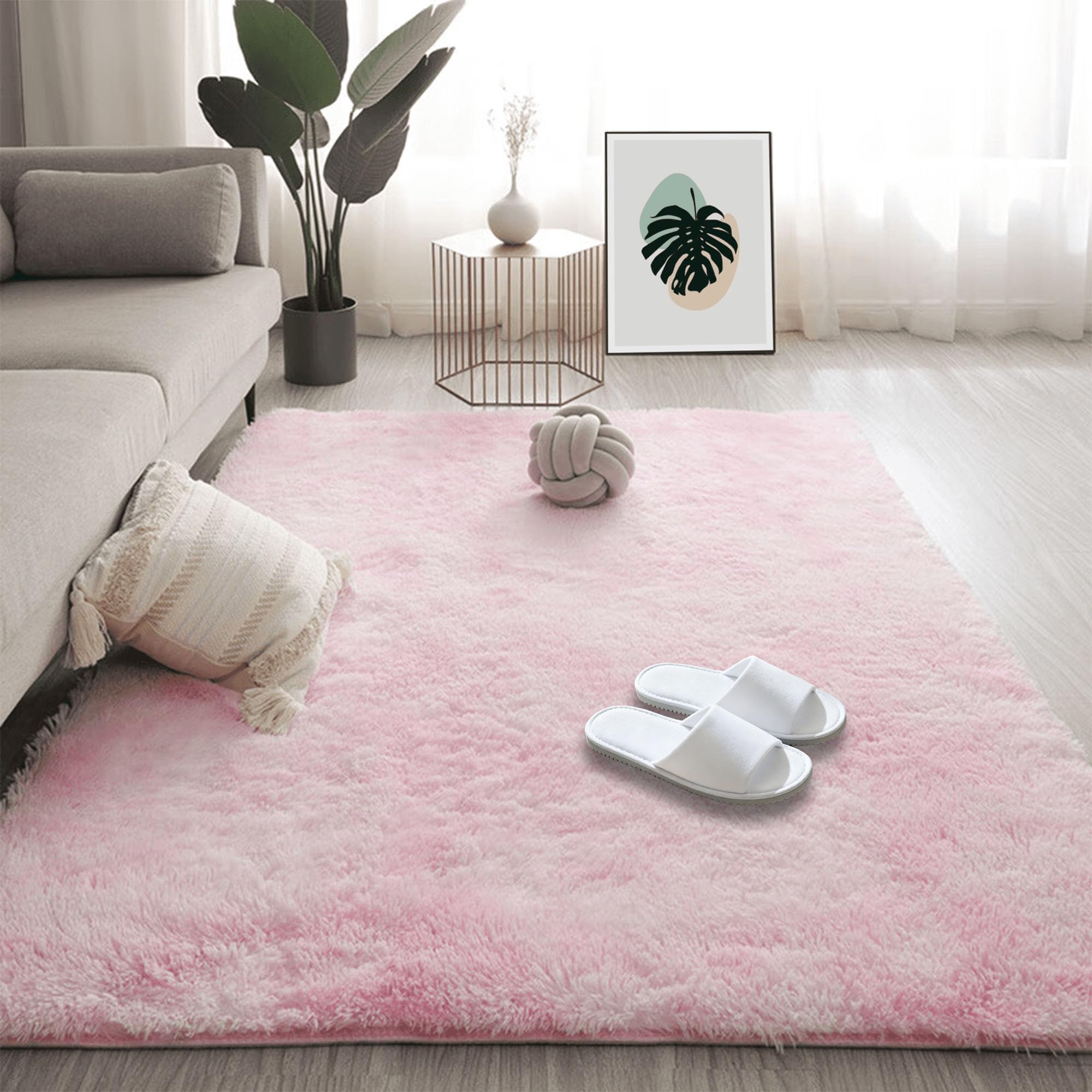 Tapis salon 240 x 250 cm rose clair shaggy à poil long