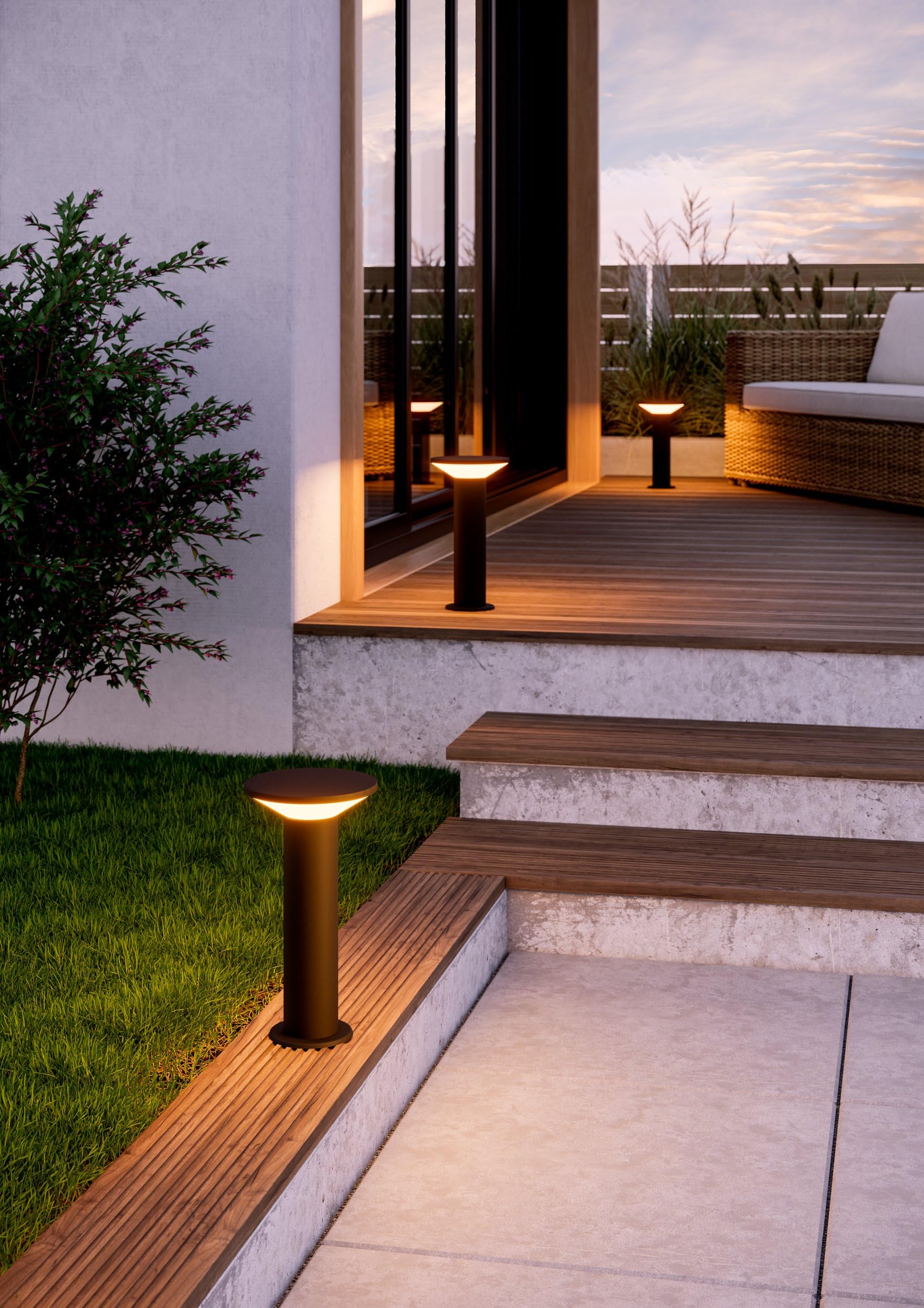 Eglo Lampada da terra a LED per esterni Rigosa, illuminazione esterna per giardino e terrazza, in metallo nero e plastica bianca, luce bianca calda, IP44