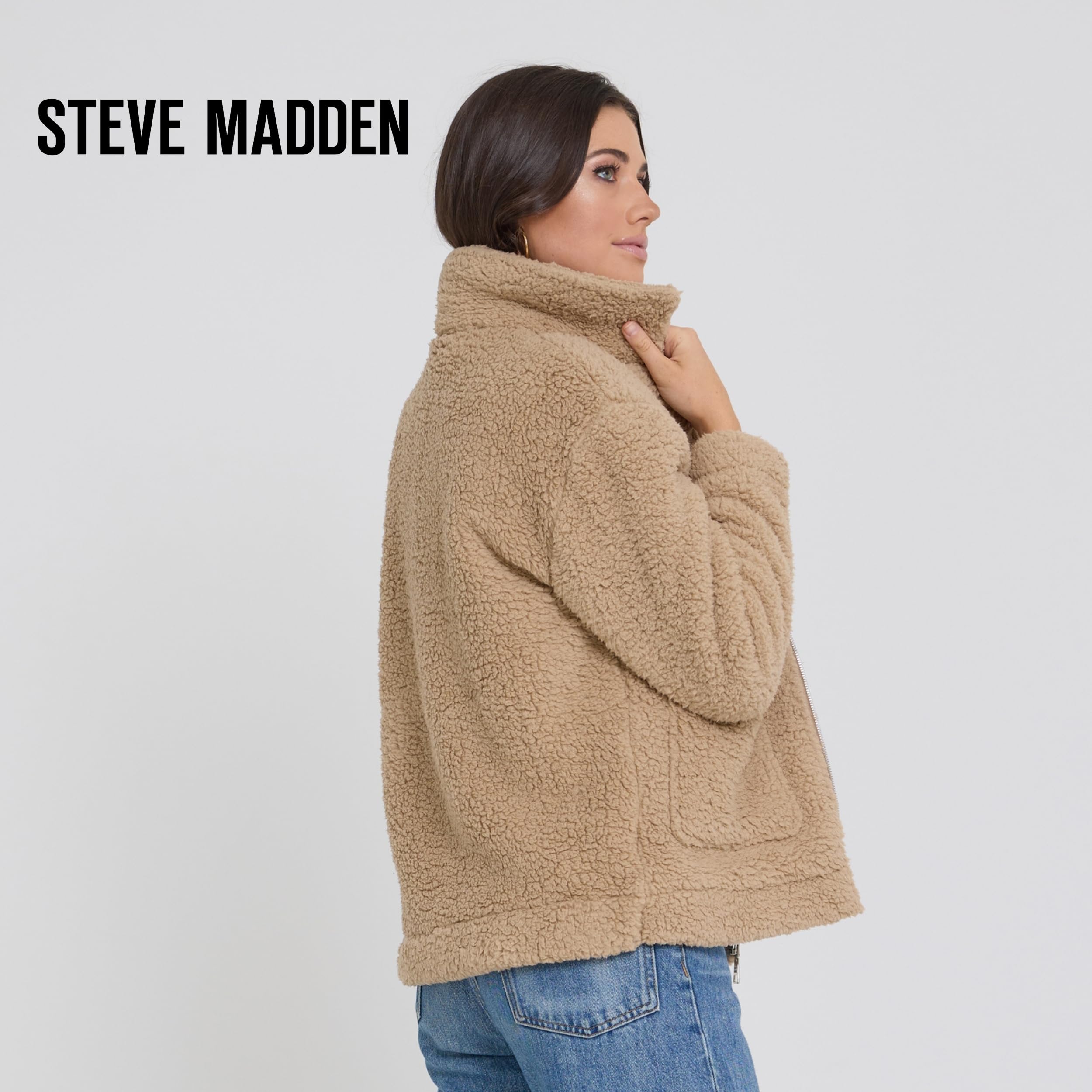 Steve Madden Sherpa Jacket Women - Oversized Faux Fur Winter Coats for Women, Shearling Fleece Plus Size Winter Jacket XS-3X