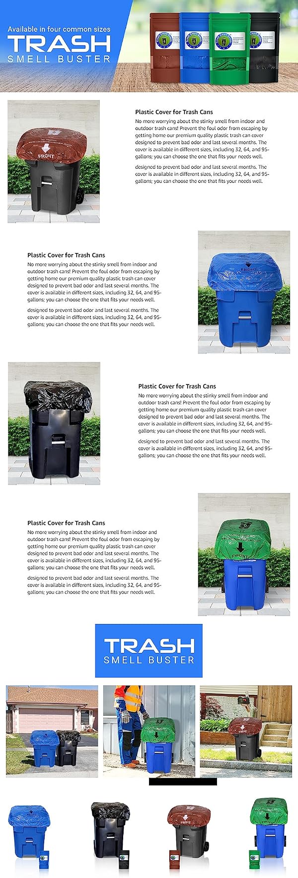 Trash Smell Buster Trash Can Smell Eliminator Cover Odor Eliminating Bag Lemon Scented Durable Chemical Free 64 Gallon 3 Pack by trash smell buster - Image 7