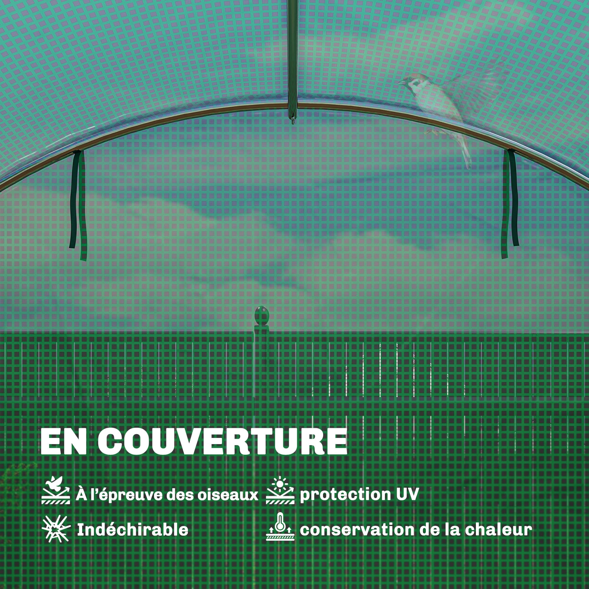 Outsunny Serre Tunnel de Jardin 12m², Serre de Jardin Tunnel 295x400x200cm avec Cadre en Acier galvanisé, 2 Portes et 8 fenêtres avec moustiquaires pour extérieur bâche PE Haute densité 140 g/m² Vert