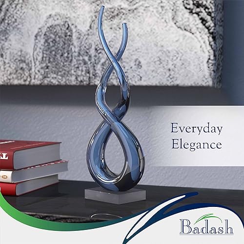 Miniatura 5 de Badash Touch of Blues - Escultura de cristal azul estilo Murano - Arte de vidrio azul para decoración del hogar - Escultura de onda de vidrio