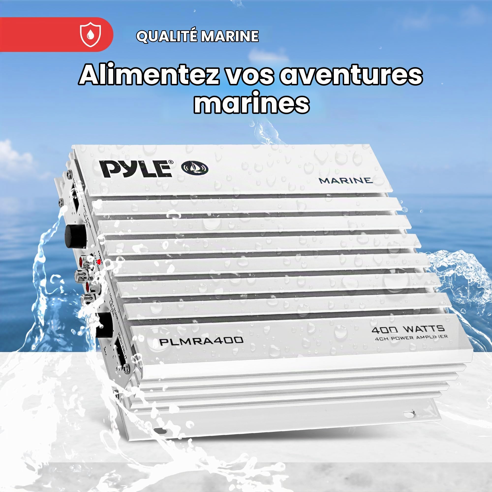 Amplificateur Pyle étanche avec 4 canaux et une puissance de 400 Watts. Idéal pour bateau, scooter de mer etc.