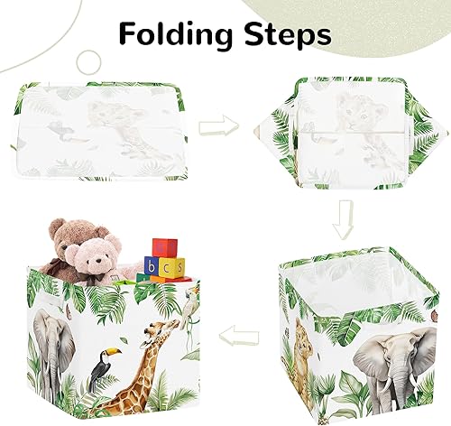 Miniatura 7 de Clastyle Juego de organizador de animales de la selva para niños, diseño de hojas tropicales, palmeras, jirafa, armario, ropa, cubo de