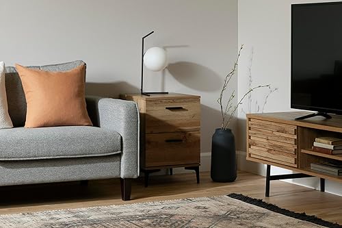 Miniatura 4 de South Shore Slendel - Mesa auxiliar de 2 cajones con patas de metal, roble Nordik Nogal natural.,Roble Nordik