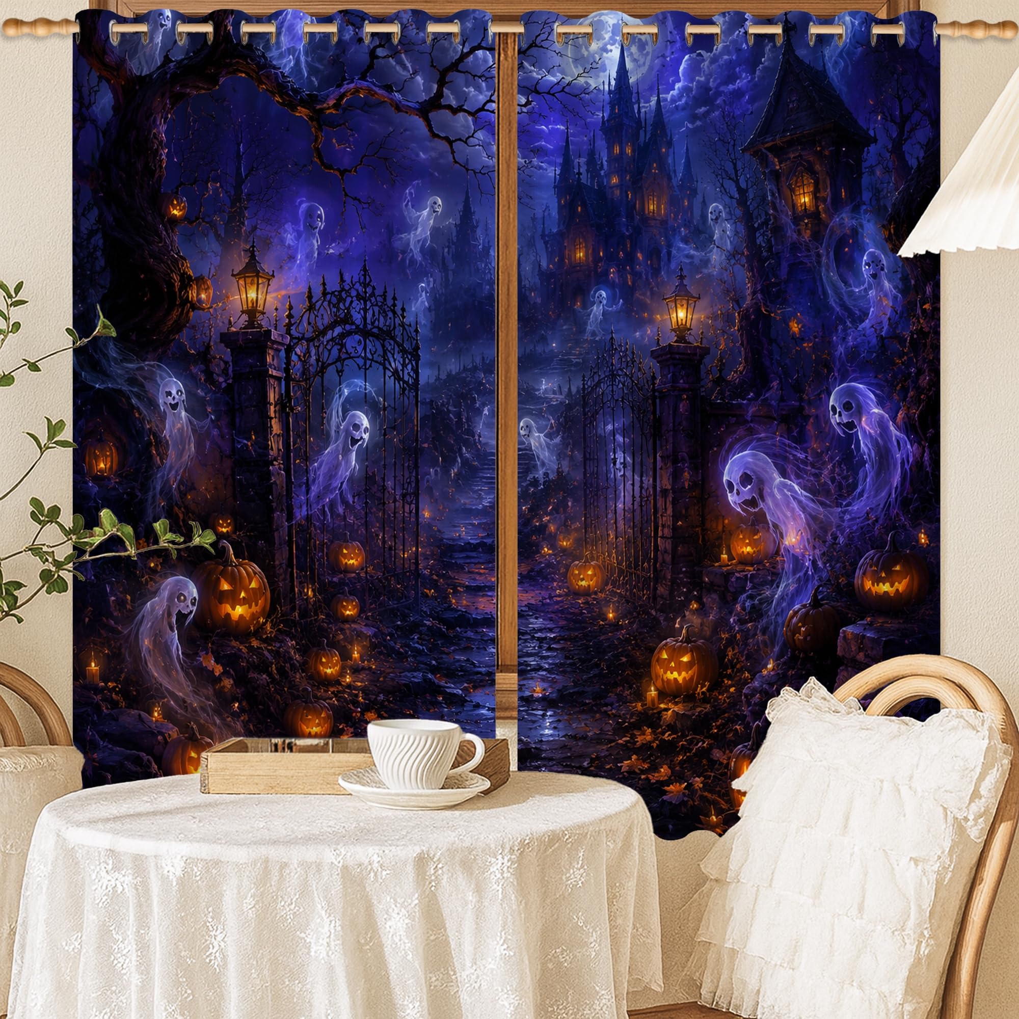 Rideaux occultants pour chambre d'enfant occultant la lumière avec style Halloween
