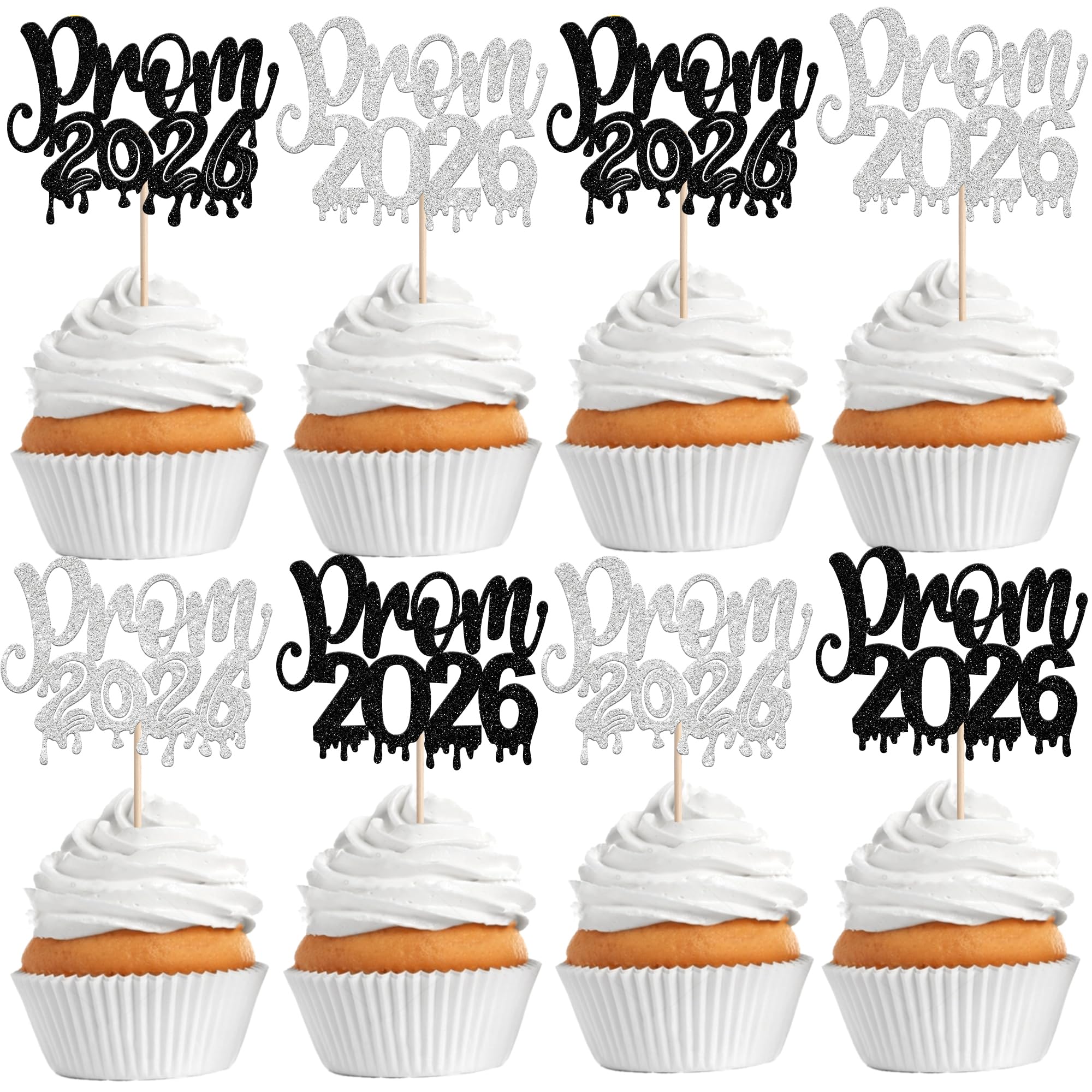 Xsstarmi 24 Pack Prom 2026 Cupcake Toppers Glitter Class of 2026 Congrats Grad Cupcake Picks for 2026 Graduation Prom Party Cake Decorations Supplies Black Silver โ image 1