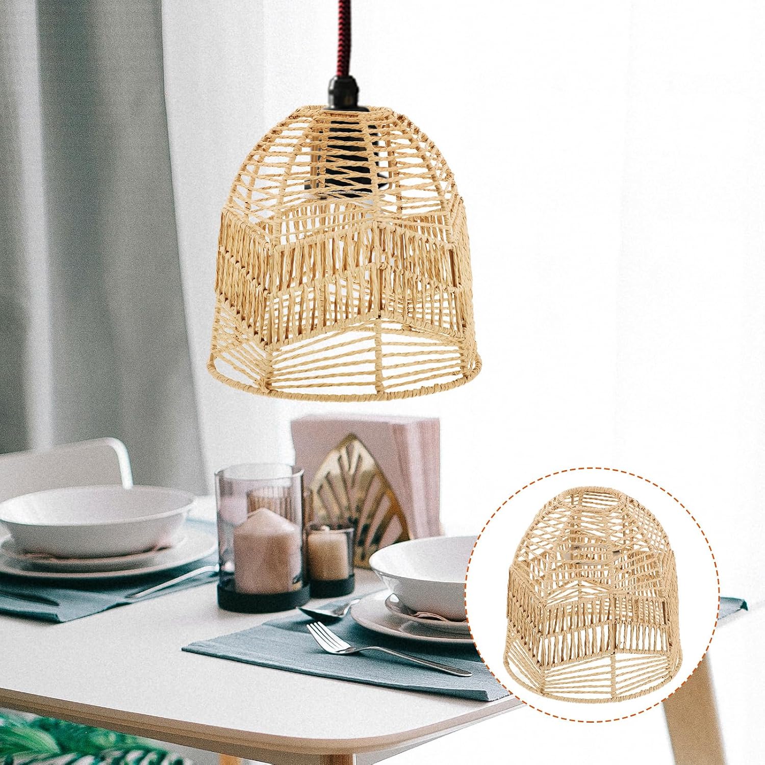 OSALADI Paper Rope Lampshade Pendant Lights Light Cover Rope Woven Lampshade Pendant Chandelier Delicate Vintage Rustic Lamp Shades Reusable Lamp Cover Imitation Rattan