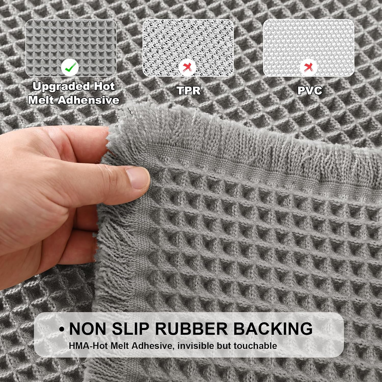 JIUZHEN Set of 2 Waffle Bath Mats Non Slip Waffle Bathroom Runner Rug Washable Boho Runner Bath Rugs Super Absorbent Shower Mat for Bathroom Kitchen Hallway Laundry, 20" x 32" +24" x 60", Grey
