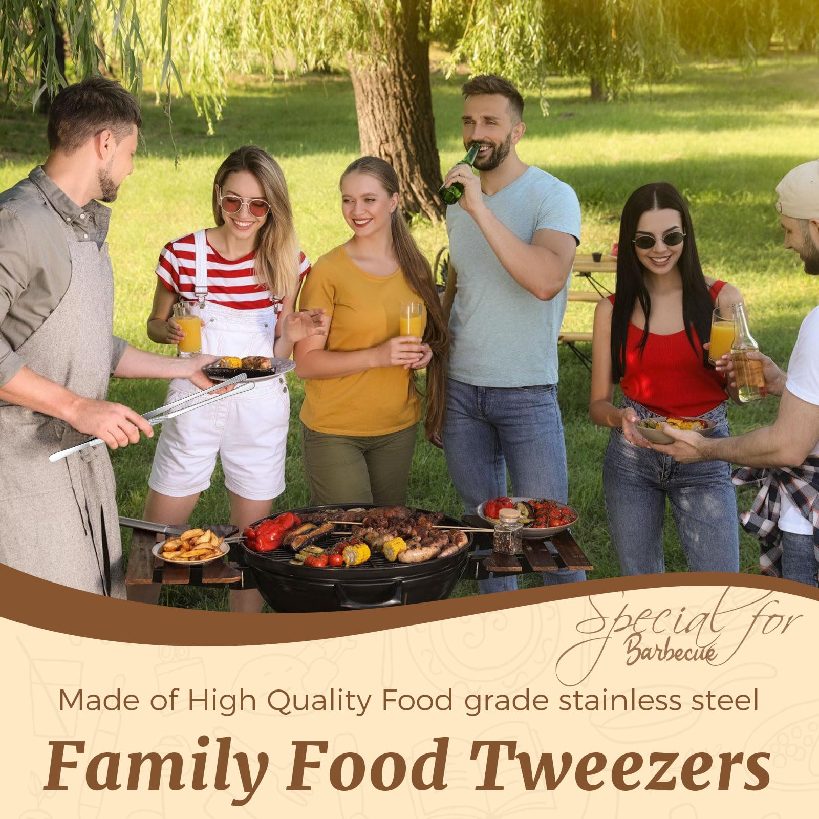 12-Inch Kitchen Tweezers for Cooking, 2 Pcs Tweezer Tongs for Cooking - Stainless Steel Cooking Tweezers for BBQ, Plating, Serving, Pasta & Salad - Premium Tongs for Cooking with Non-Slip Grip - Image 8