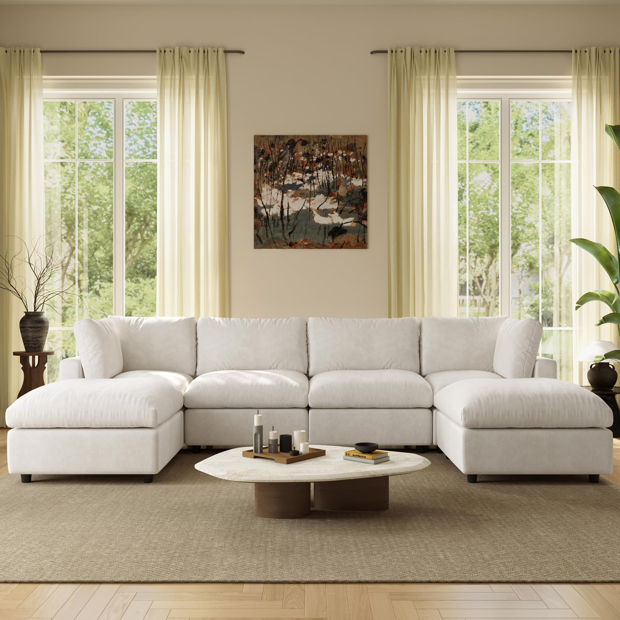 WJShome U Shaped Sectional Couch 134 Inch 4-Seater Modern Modular Sofa with 2 Ottoman,Chenille Deep Seat Couches for Living Room, Bedroom and