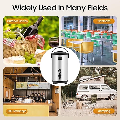 Miniatura 6 de Dispensador de bebidas aislado, dispensador térmico de bebidas frías y calientes de acero inoxidable de 12L/3.2 galones, dispensador de bebidas