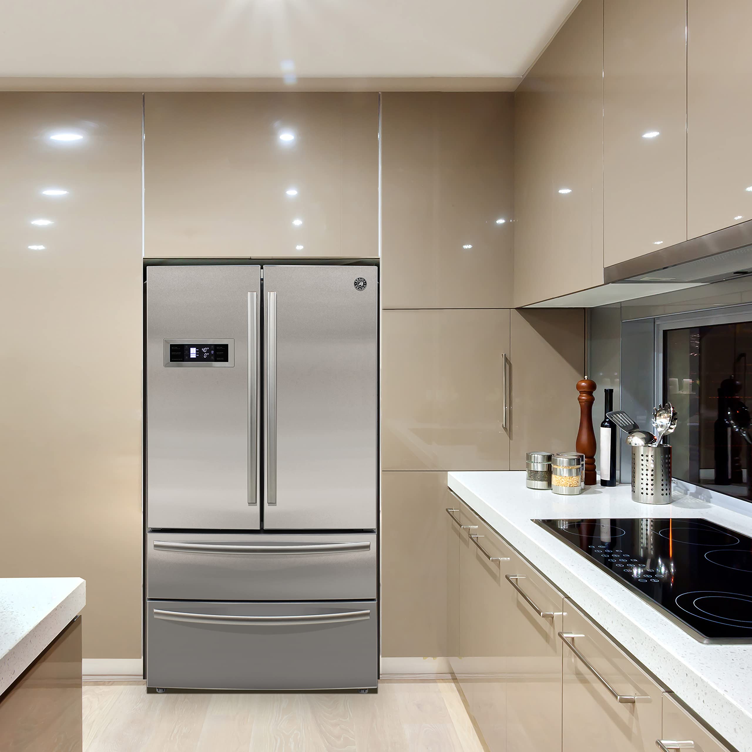 Brama French Door Refrigerator With Ice Maker And Dual Drawer Bottom Freezer, 20.7 Cu.Ft. Capacity With Adjustable Shelves Counter Depth Stainless Steel Exterior, 36-Inch, Metallic on Fridge.com - View 2