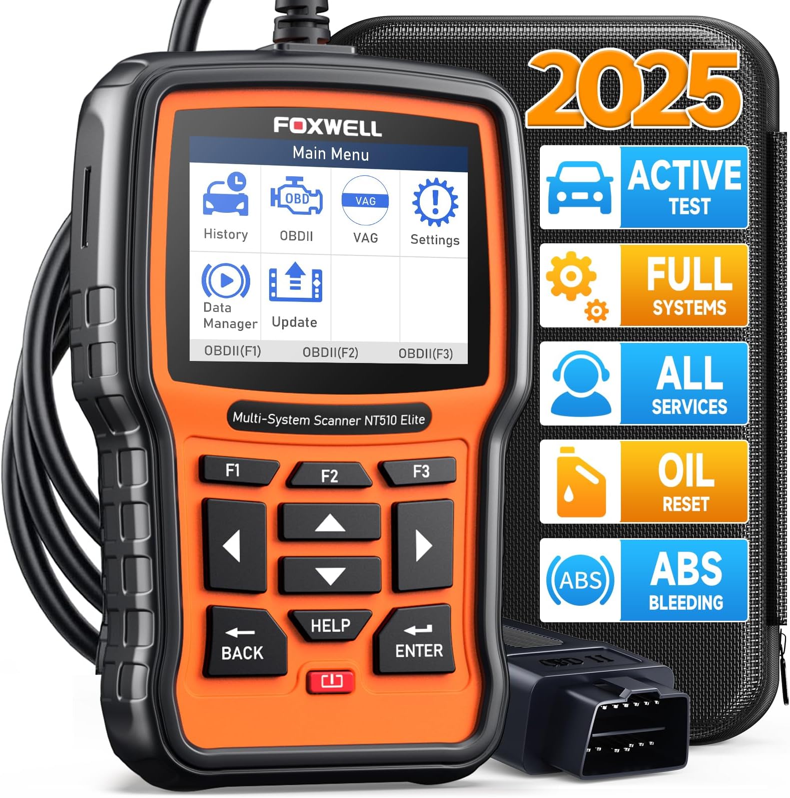 FOXWELL NT510 Elite Fit For VW Scan Tool, Full System Diagnostic Scanner Fit For Volkswagen Audi Skoda Seat, Bidirectional Scan Tool With 31+ Resets, OBD2 Scanner Code Reader With Battery Registration