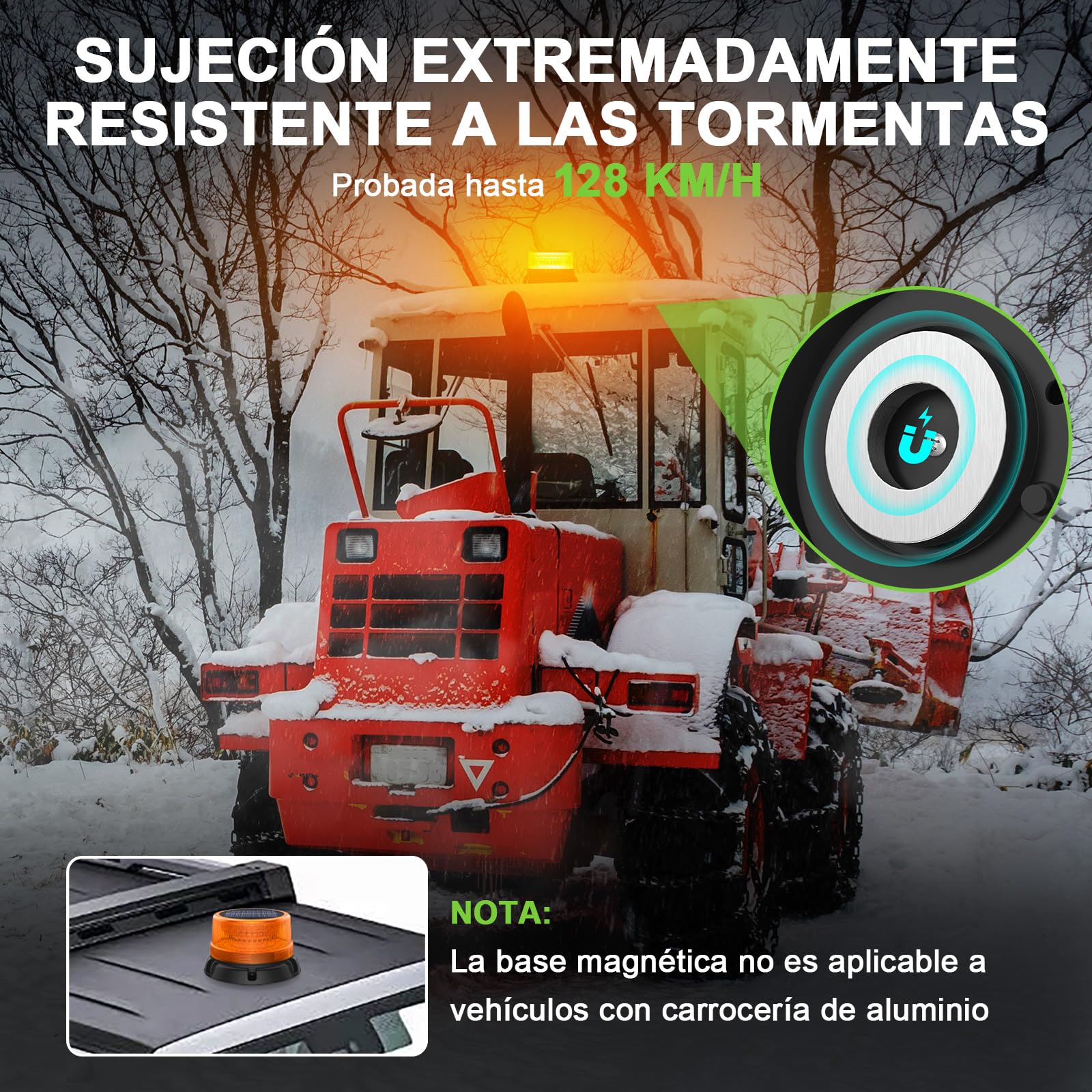 Energía Solar Rotativo Luz LED Estroboscópica Batería con Cable USB de 1,4 metros, Recargable Amarillo Luz de Emergencia para Carretilla Elevadora Tractor Remolque Quitanieves
